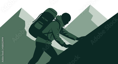Adventurous Hiker Ascends Mountain, Demonstrating Courage and Achieving Personal Heights