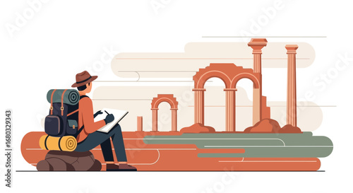 Ancient Ruins Discovery: An Adventurer Sketches Architectural Wonders of the Past