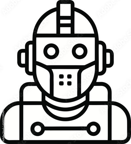 Bold Line Art Robot Avatar: Futuristic, Minimalist, Technology Icon