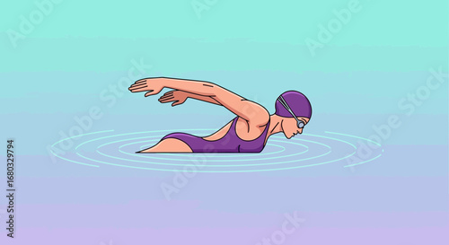 Animated Illustration Of A Professional Swimmer Performing the Butterfly Stroke Perfectly