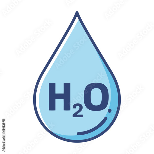 Vector art of stylized illustration of a water drop with the chemical formula h2o inside, isolated on a white background