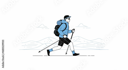 Adventurous Hiker Hiking Across Winding Mountain Terrain in the Midst Of Nature