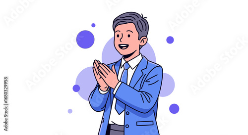 Animated Male Person Clapping Hands While Wearing Blue Blazer Demonstrating Approval