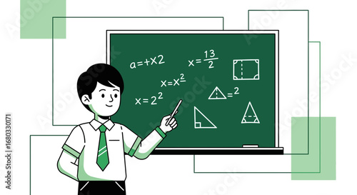 Animated Teacher Explaining Mathematics Equation On The Blackboard For Students