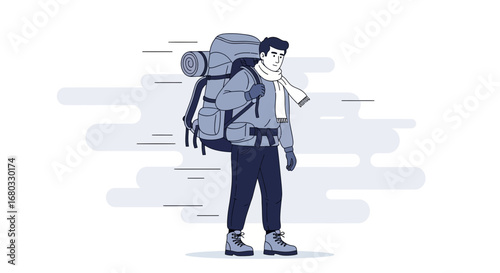 Adventurous Hiker On A Journey With A Backpack And Ready To Explore Great Outdoors