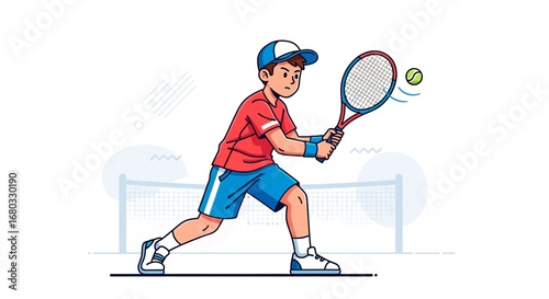 Animated Tennis Player Hitting Ball Illustrating Sports, Competition, And Active Lifestyle