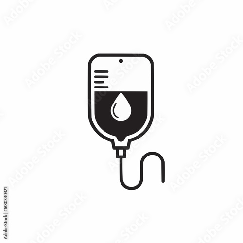 Simple black and white illustration of a medical intravenous drip bag containing liquid.
