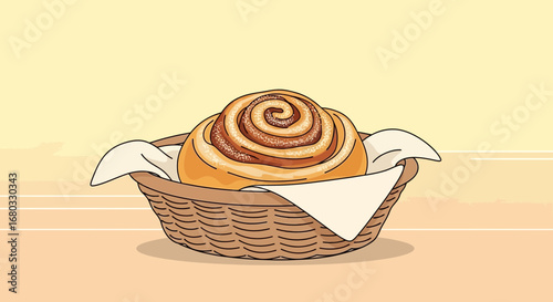 Appealing Cinnamon Roll Within a Wicker Basket, Ideal for Your Dietary Requirements
