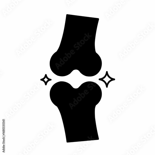 Healthy knee joint, strong bones,  illustration,  black silhouette,  medical graphic.