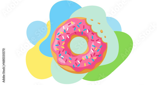 Appealing Pink Donut With Colorful Sprinkles And Abstract Background Illustration