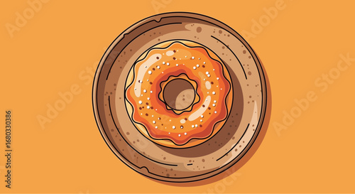 Appetizing Donut With Orange Glaze Presented On A Stylish Plate Artwork Illustration