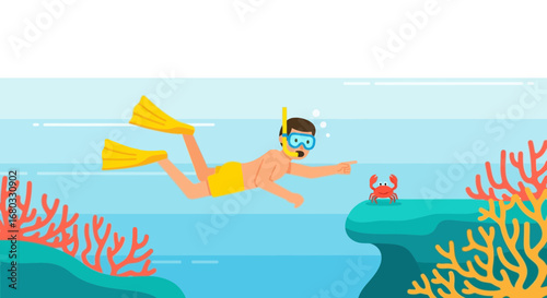 Adventurous Humanoid Snorkeling Near Aquatic Creature And Coral Reefs Discovery