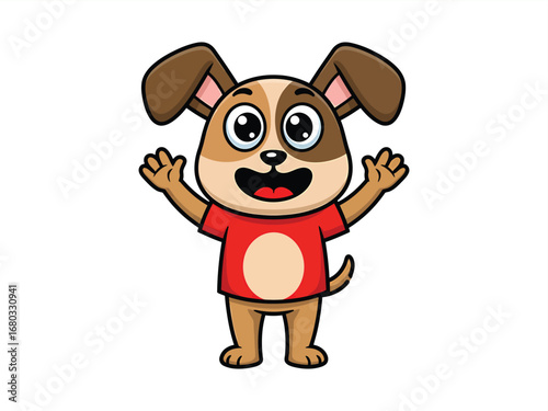 Cute cartoon puppy dog mascot wearing a red shirt