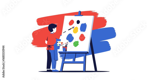 Artist Painting On A Canvas With Vibrant Colors And Artistic Expression