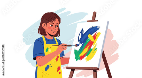 Artist painting on canvas with brush and paints, art studio for painting artwork