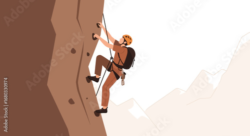Adventurous Individual Scaling A Rock Face In A Mountainous Environment During Daylight