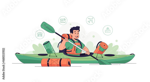 Adventurous Kayaking Expedition Represents Travel, Recreation, And Exploration Adventures