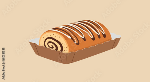 Artistic Illustration Of A Deliciously Iced Bakery Chocolate Swirl Cake In Its Wrapper