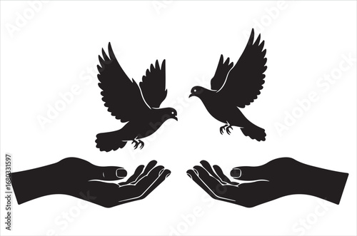 Birds silhouette vector file bundle isolated on white background, Romantic Bird Silhouette Vector Bundle, Lovebirds, Doves, Hearts, Wedding Birds, illustration, icon, retro.