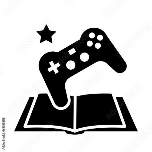Symbol of game-based learning, with a controller and an open book representing educational entertainment and interactive storytelling