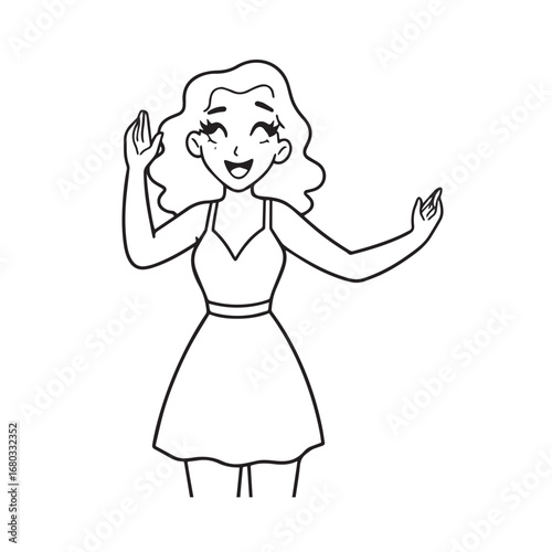 Beautiful Woman Black and White Vector Image Illustration Fashion Girl Portrait Line Art Drawing