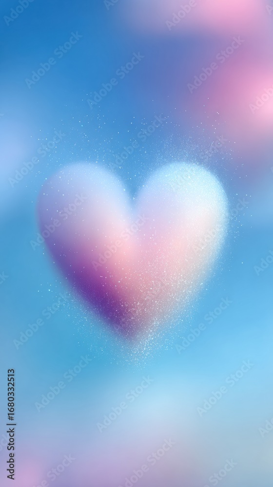 Fototapeta premium Premium Blue Sky Heart Shape with Soft Pastel Gradient and Sparkles Modern Dreamy Minimalism for Millennial Lifestyle Social Media Content