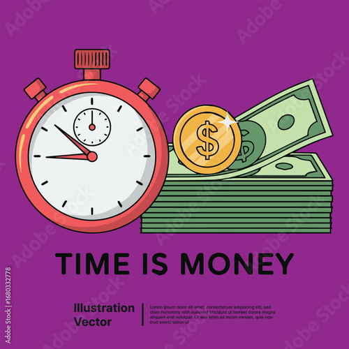 Time is Money Concept of Efficiency, Productivity, and Financial Management Illustrated