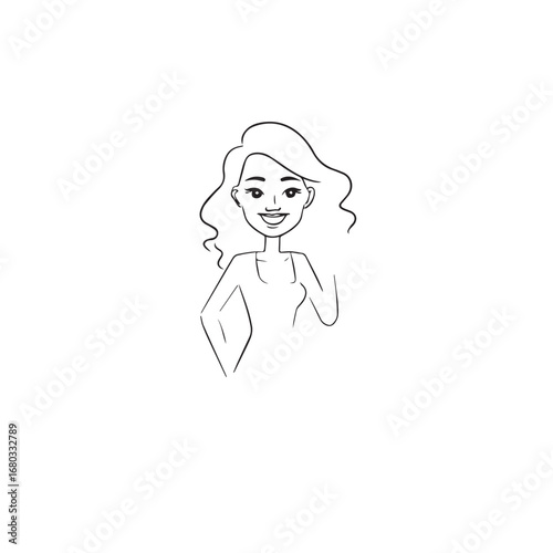Beautiful Woman Black and White Vector Image Illustration Fashion Girl Portrait Line Art Drawing