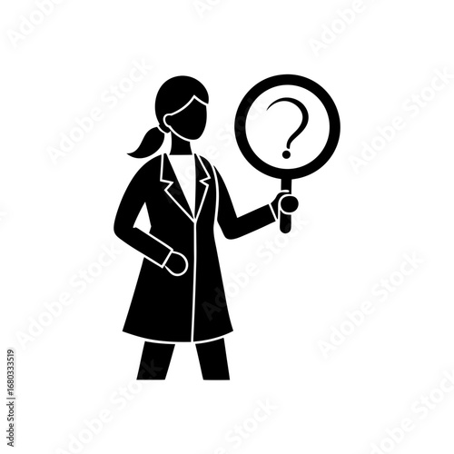 abstract female doctor with a magnifying glass ove