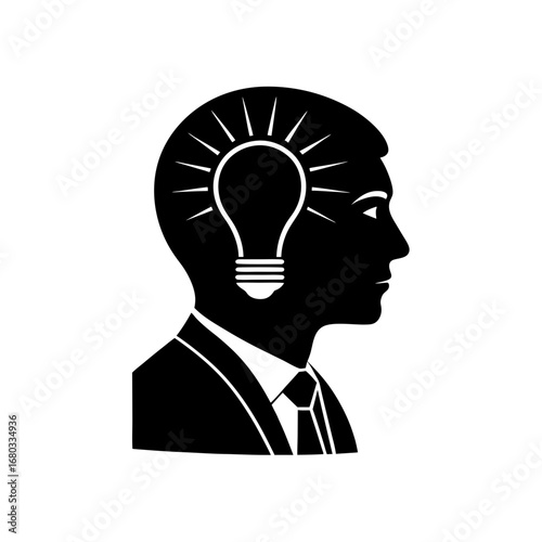male head silhouette with a subtle lightbulb  idea