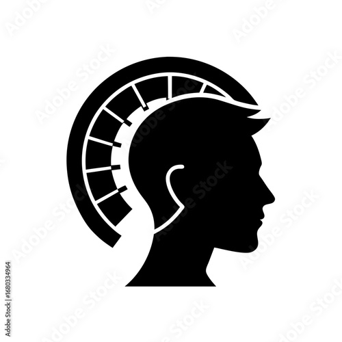 male silhouette profile with a score meter or gaug