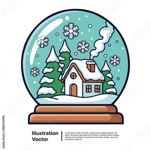 Winter Wonderland in a Snow Globe Cozy House Surrounded by Snowflakes and Evergreen Trees