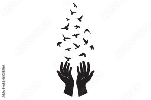Birds silhouette vector file bundle isolated on white background, Romantic Bird Silhouette Vector Bundle, Lovebirds, Doves, Hearts, Wedding Birds, illustration, icon, retro.