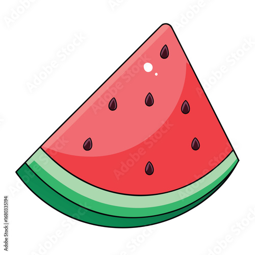 Slice of watermelon with seeds on a light green background, vector illustration