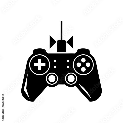 retro video game controller silhouette facing a mi