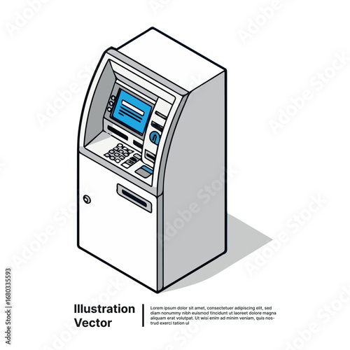 Isometric view of an ATM machine on a white background, a financial service kiosk