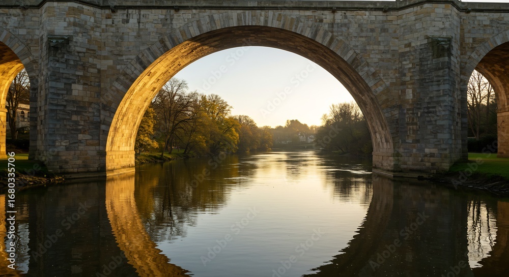 Fototapeta premium 古代石橋と川面の美しい風景写真