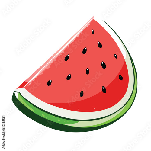 Slice of watermelon with seeds on a light green background, vector illustration