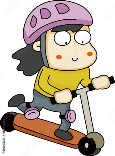 The image of a girl riding a kickboard