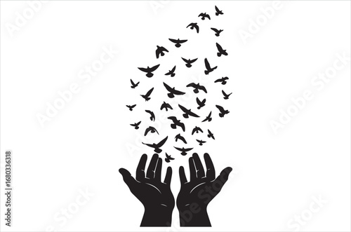 Birds silhouette vector file bundle isolated on white background, Romantic Bird Silhouette Vector Bundle, Lovebirds, Doves, Hearts, Wedding Birds, illustration, icon, retro.
