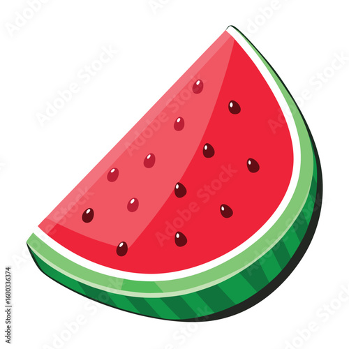 Slice of watermelon with seeds on a light green background, vector illustration
