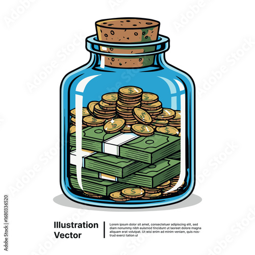 Money Jar Illustration of Savings and Financial Investment for Future Goals and Prosperity
