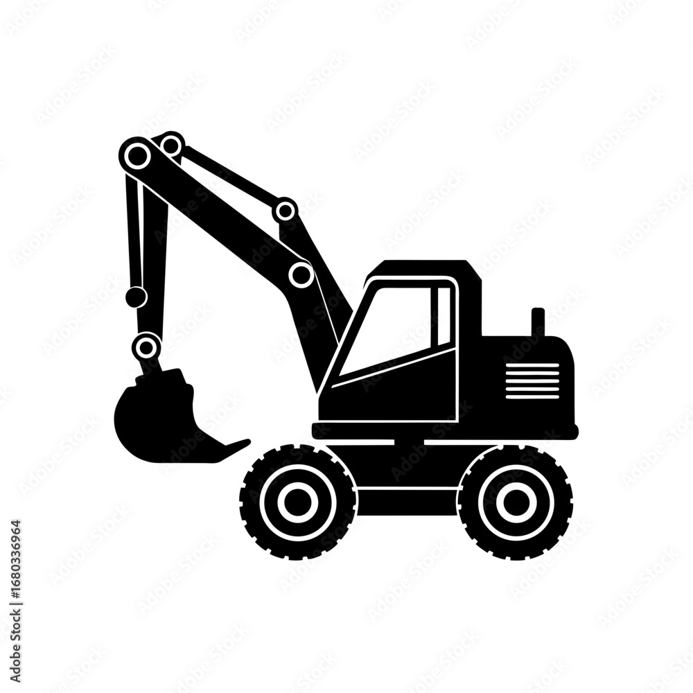 Naklejka premium vector silhouette of a wheeled excavator outrigge