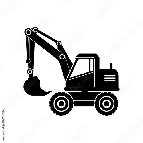 vector silhouette of a wheeled excavator  outrigge