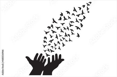Birds silhouette vector file bundle isolated on white background, Romantic Bird Silhouette Vector Bundle, Lovebirds, Doves, Hearts, Wedding Birds, illustration, icon, retro.