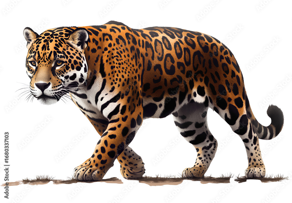 Obraz premium jaguar, a full-body animal illustration with a transparent background, png clipart with a white or blank background, high resolution