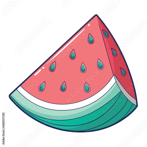 Slice of watermelon with seeds on a light green background, vector illustration
