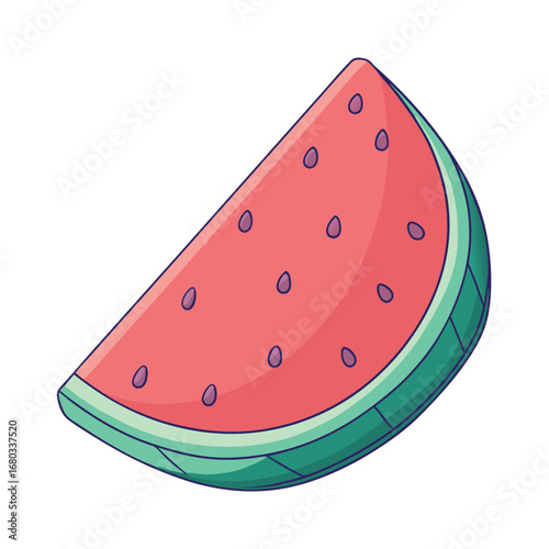 Slice of watermelon with seeds on a light green background, vector illustration