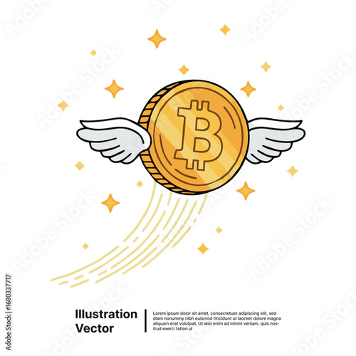 Bitcoin with wings soaring high, representing cryptocurrency growth and financial success
