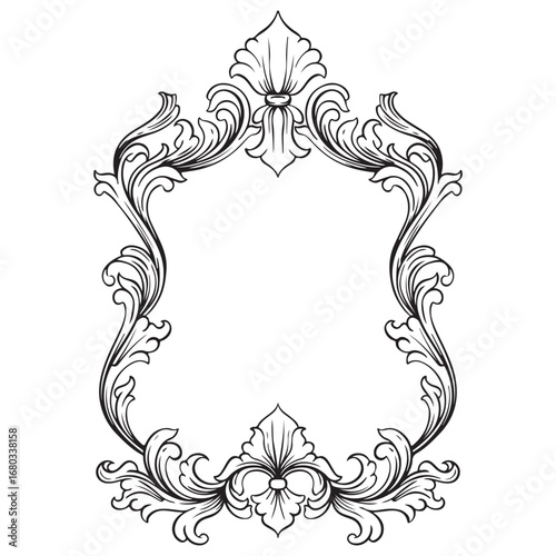 Vintage baroque frame with floral ornament engraving illustration art
